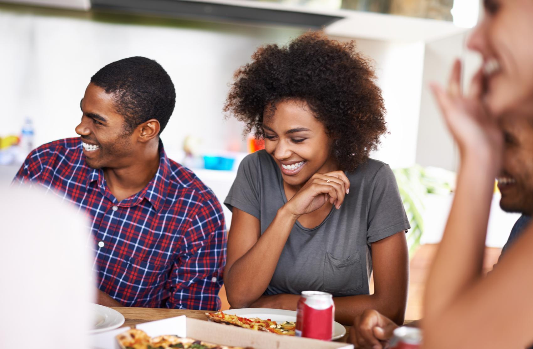 woman and man laughing